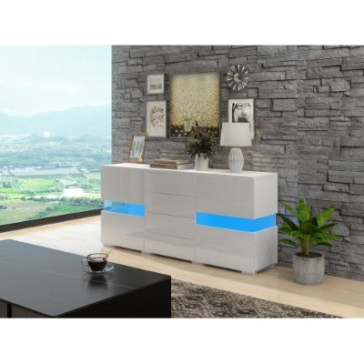 UK Local Matt  High Gloss White Sideboard Cabinet Storage Cupboard Unit 16 Colours LED Lighted For Dining Room Living Room