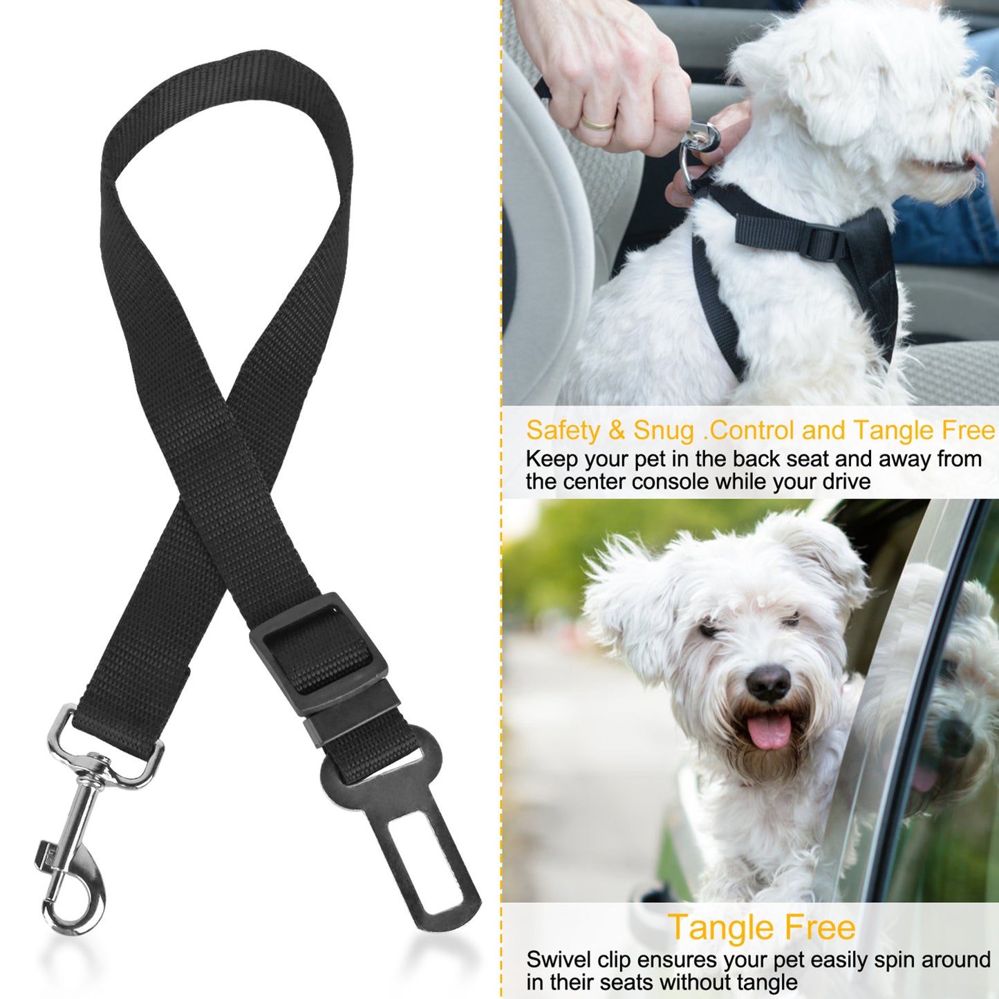 US Local 2Pcs Pet Dog Seat Belt Leash Adjustable Pet Dog Cat Safety Leads Harness Car Vehicle Nylon Fabric Seatbelt Strap