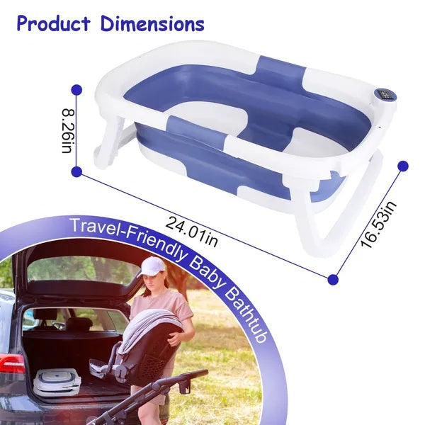 US Local Baby Bath Tub With Thermometer Collapsible Travel-Friendly 0-24Months Baby Bathtub