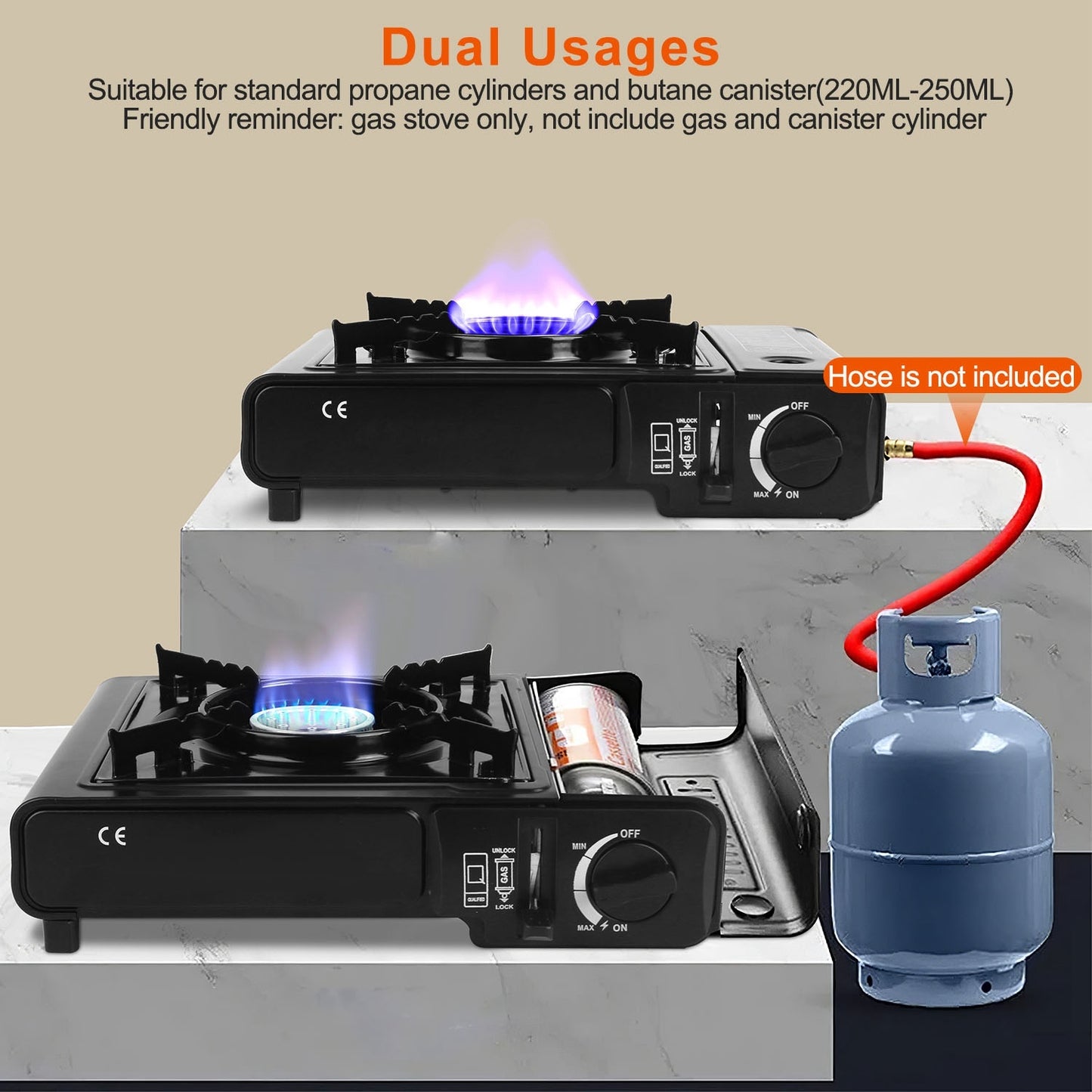 US Local 1 Pc 3300W Portable Camping Stove Butane Canister Dual Fuel Burner Piezo Electric Ignition Single Burner With Automatic Tank Ejection Overpressure Cut Off Carry Case For Camping Hiking Picnic Fishing B