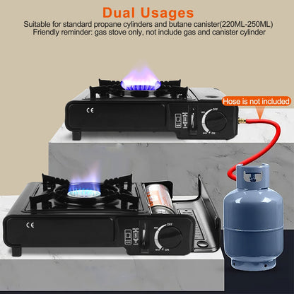 US Local 1 Pc 3300W Portable Camping Stove Butane Canister Dual Fuel Burner Piezo Electric Ignition Single Burner With Automatic Tank Ejection Overpressure Cut Off Carry Case For Camping Hiking Picnic Fishing B