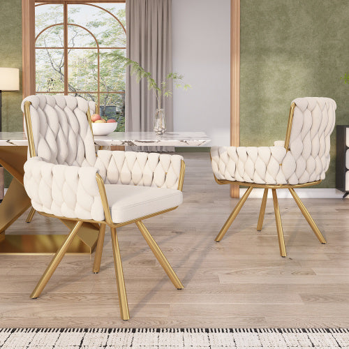 UK Local Velvet Dining Chair, Armchair, Single Luxurious Living Room And Bedroom Swivel Chair, Leisure Swivel Chair With Four Metal Support Legs, Beige
