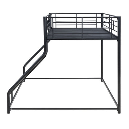 US Local Metal Floor Bunk Bed, Twin XL Over Queen, Black