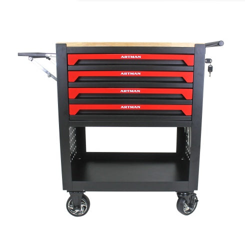 US Local 4 DRAWERS MULTIFUNCTIONAL TOOL CART WITH WHEELS AND WOODEN TOP