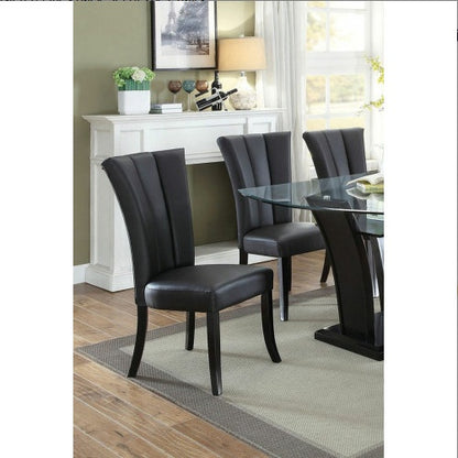 US Local Black Faux Leather Upholstered Lines Back Set Of 2pc Chairs Dining Room Wide Flair Back Chair