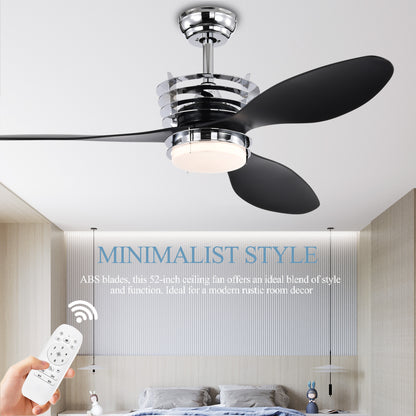 US Local 52'' ABS Blades Ceiling Fan With Lights And DC Remote, DC Motor Modern Ceiling Fan With 3 ABS Fan Blades & 2 Down Rods, Indoor Ceiling Fan With Light For Bedroom,Living Room