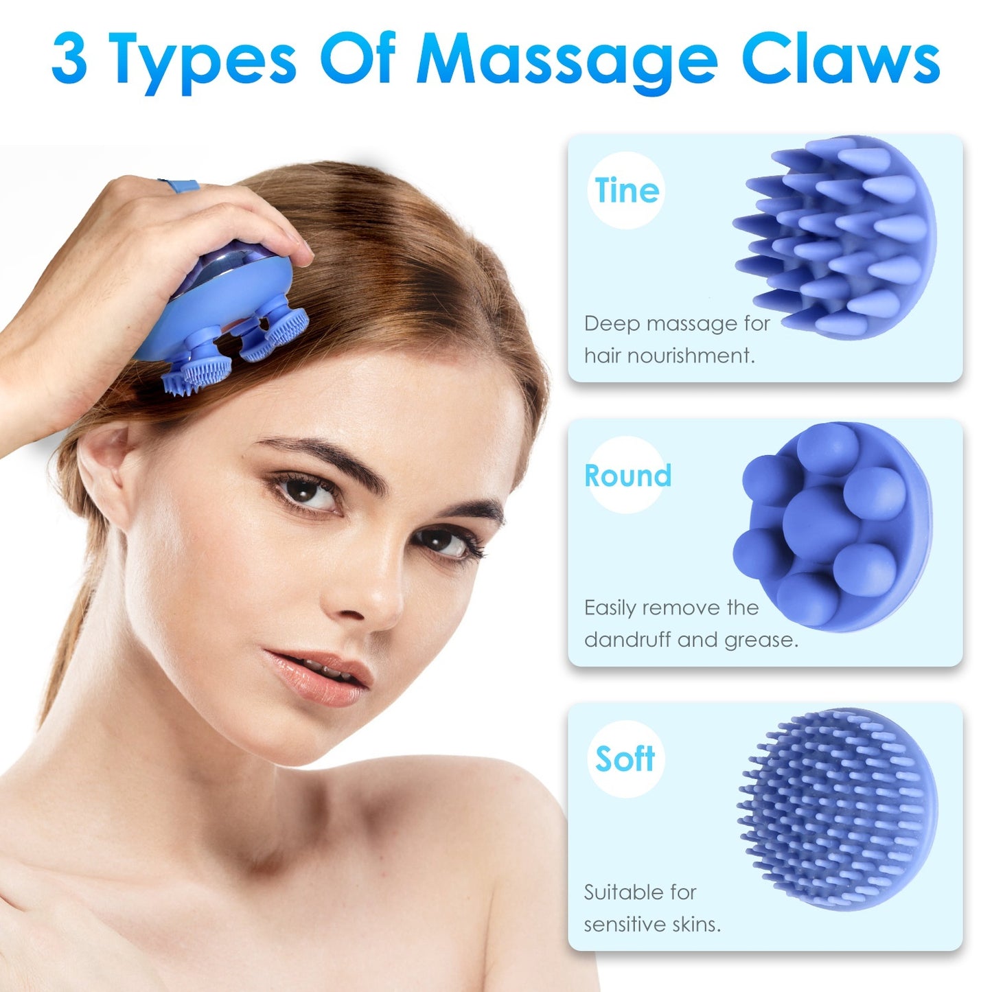 US Local 1Pc Electric Scalp Massager Rechargeable Head Mssager IPX7 Waterproof Dog Cat Massager With Red Light 3 Modes 3 Types Of Massage Claws For Men Women Elders