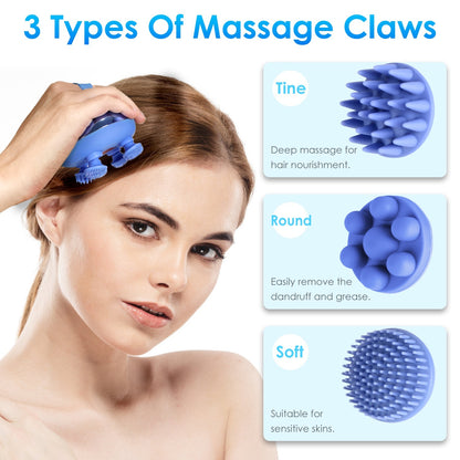 US Local 1Pc Electric Scalp Massager Rechargeable Head Mssager IPX7 Waterproof Dog Cat Massager With Red Light 3 Modes 3 Types Of Massage Claws For Men Women Elders