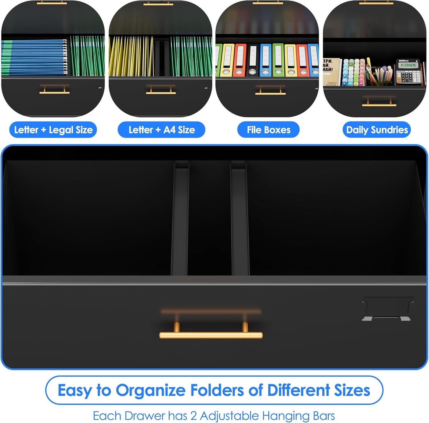 US Local 2 Drawer Lateral File Cabinet With Lock, Metal Filing Storage Cabinet With Locking Doors And 2 Adjustable Shelves For Home, Office, School, Fits A4 Letter Legal Size Folders, Assembly Required