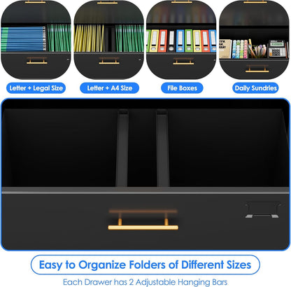 US Local 2 Drawer Lateral File Cabinet With Lock, Metal Filing Storage Cabinet With Locking Doors And 2 Adjustable Shelves For Home, Office, School, Fits A4 Letter Legal Size Folders, Assembly Required