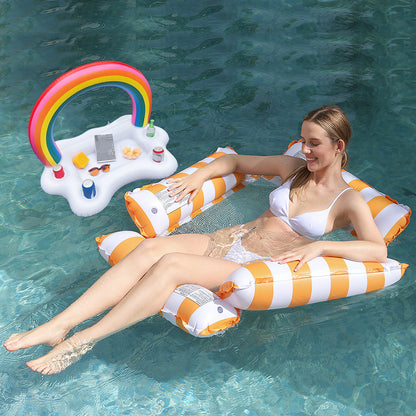 US Local Set Of 3 Pack Inflatable Pool Floats 1 Drink & Snack Float 2 Water Hammocks With High Buoyancy Pillows Cooling Mesh