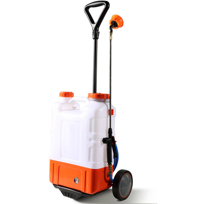 US Local VEVOR Battery Powered Backpack Sprayer With Cart, 0-94 PSI Adjustable Pressure, 4 Gallon Tank On Wheels, With 8 Nozzles And 2 Wands, 12V 7.2Ah Battery, Wide Mouth Lid For Weeding, Spraying, Cleaning