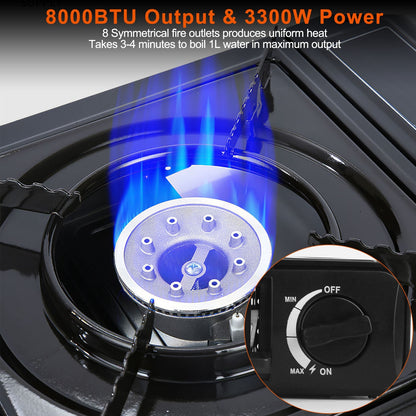 US Local 1 Pc 3300W Portable Camping Stove Butane Canister Dual Fuel Burner Piezo Electric Ignition Single Burner With Automatic Tank Ejection Overpressure Cut Off Carry Case For Camping Hiking Picnic Fishing B