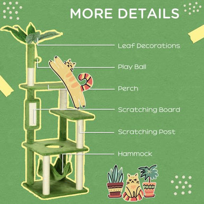 US Local PawHut 56 Cat Tree For Indoor Cats With Hammock, Cat Tower With Scratching Post, Platforms, Play Ball And Anti-tipping Device, For Indoor Cats, Green