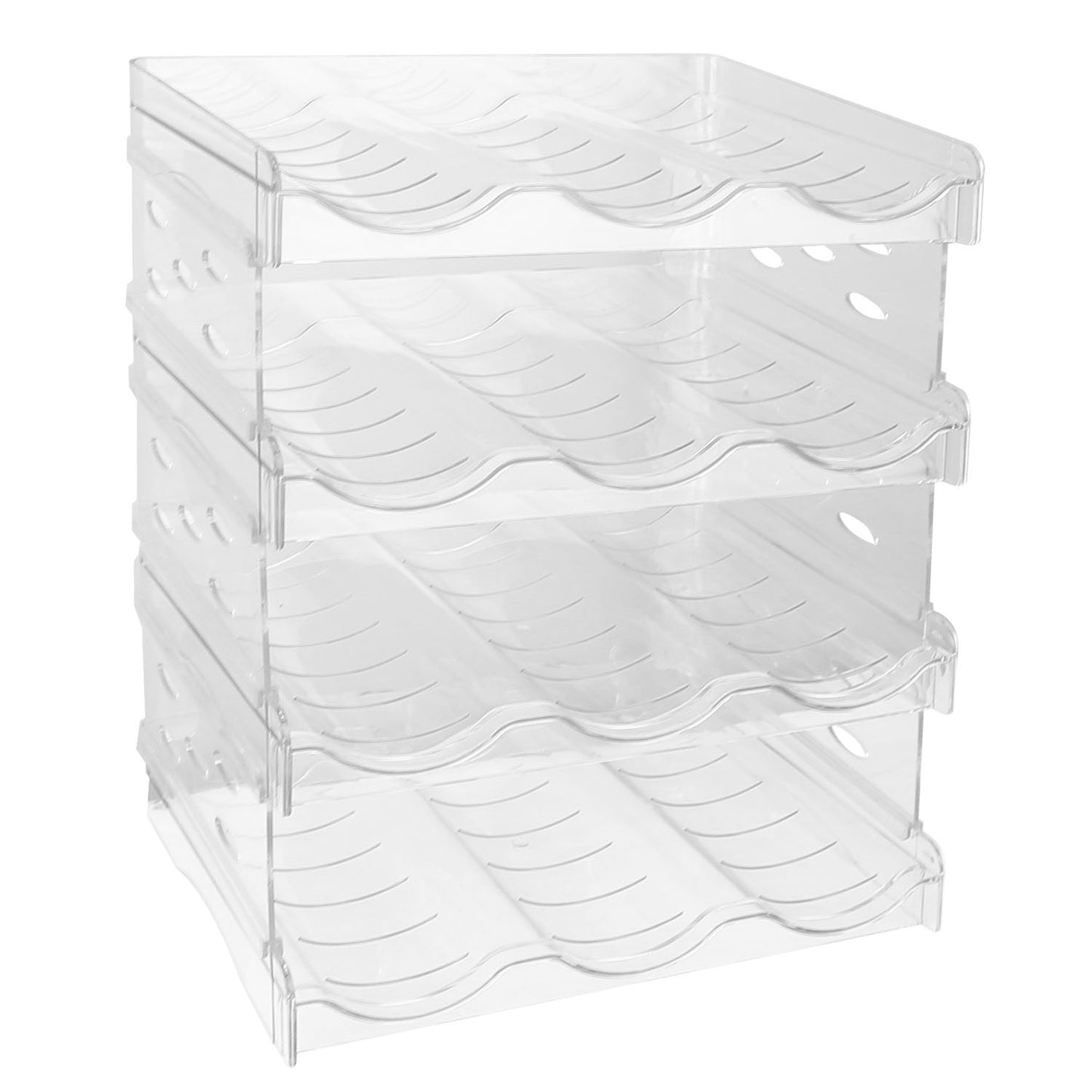 US Local 1Pc 4 Tier Bottle Storage Holder 12 Bottles Transparent Stackable Bottle Organizer Standing Drink Holder Shelf For Kitchen Fridge Cabinet Pantry