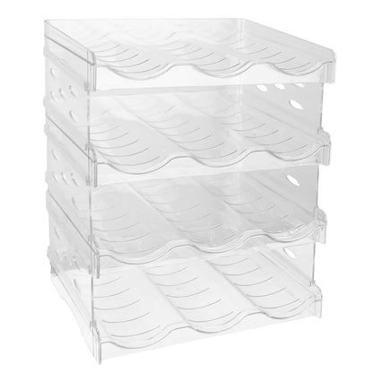 US Local 1Pc 4 Tier Bottle Storage Holder 12 Bottles Transparent Stackable Bottle Organizer Standing Drink Holder Shelf For Kitchen Fridge Cabinet Pantry