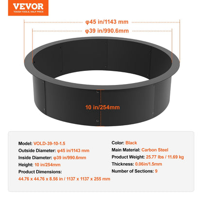 US Local VEVOR Fire Pit Ring Round 45 Inch Outer Steel Liner DIY Campfire Ring Firepit