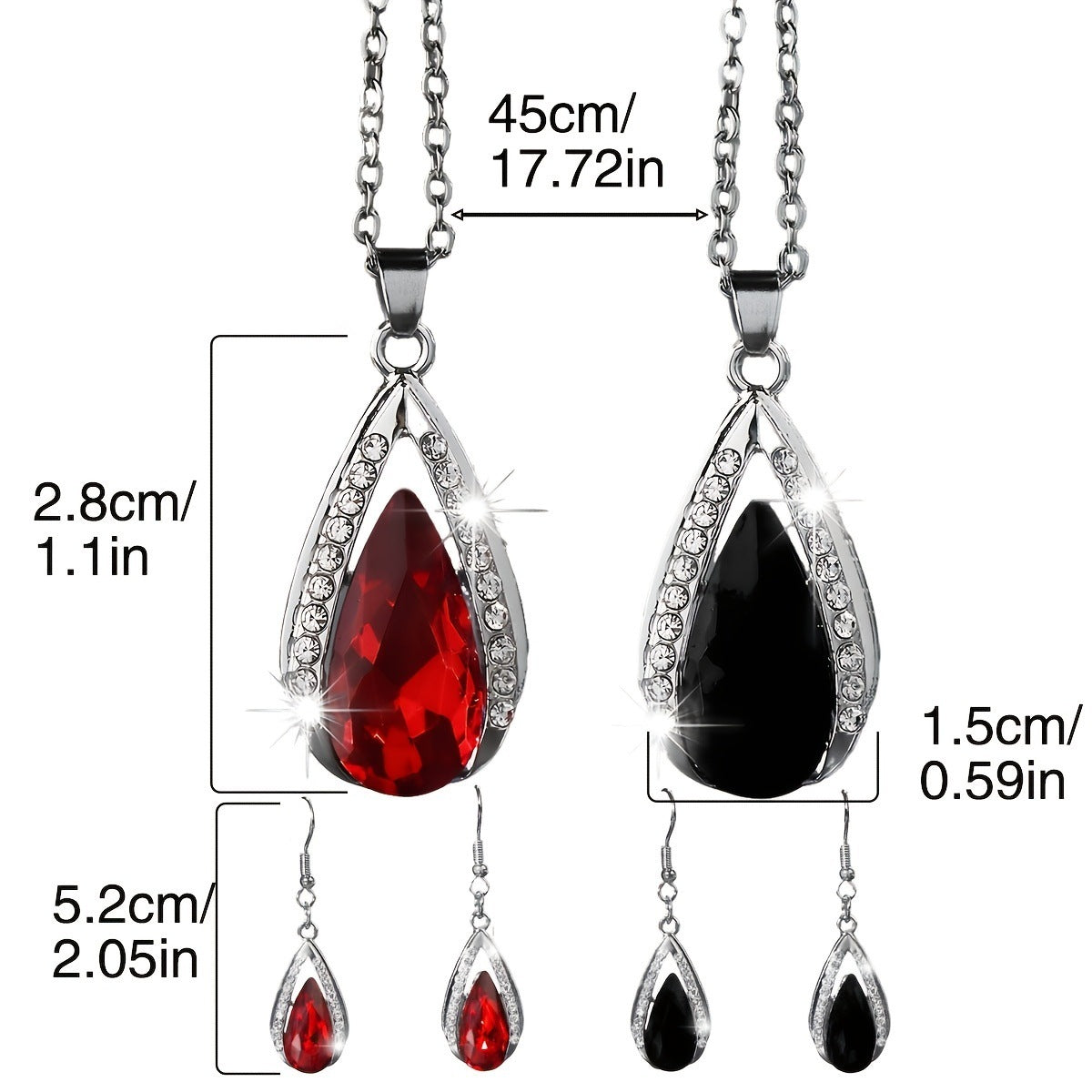 Black Red Teardrop Glass Pendant Necklace And Earrings Suite In Stock Factory Wholesale