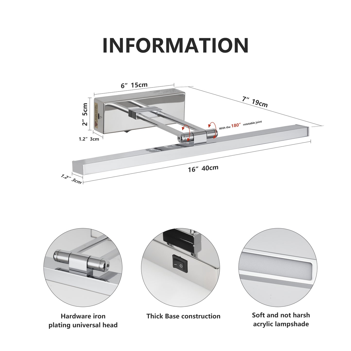 US Local Battery Picture Light, 16 Inch Wireless Picture Light For Painting With Remote,Full Metal Rechargeable Art Light,Wall Sconce Display Lighting For Portrait, Photo Frame,Gallery, -Chrome