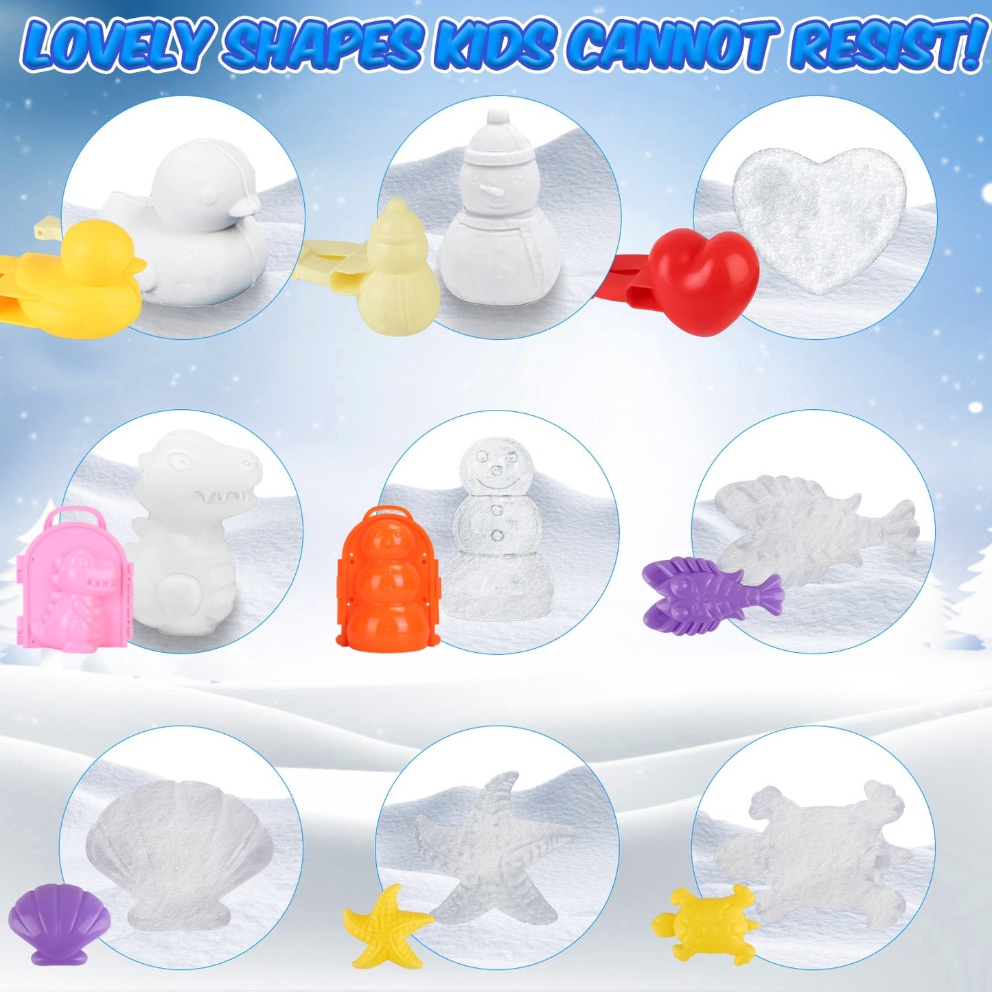 US Local Set Of 15Pcs Winter Snowball Tool Kit Kids Snow Molds Outdoor Snow Beach Toys For Kids Toddlers Adults Snowman Snowflake Duck Dinosaur