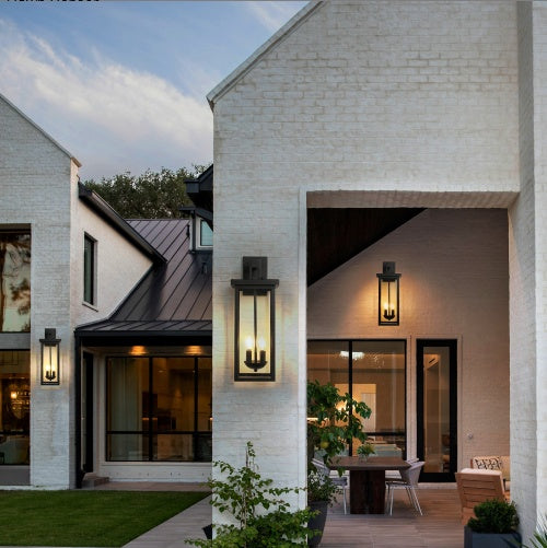 US Local 1-Pack 22.0 Outdoor Wall Lantern With Dusk To Dawn Sensor, Matte Black Finish, Clear Glass Panels, Weatherproof Exterior Light For Porch, Patio, Garage, 2-Light Design Bulb Not Included