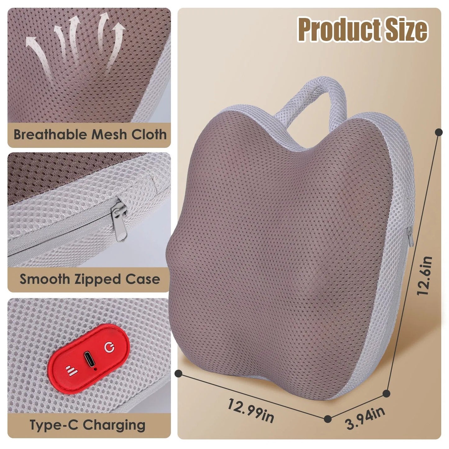 US Local Shiatsu Back And Waist Massager With Heat Cordless Rechargeable Kneading Lower Back Massage Pillow Portable Lumbar Massager For Home Car Office GPCT5470