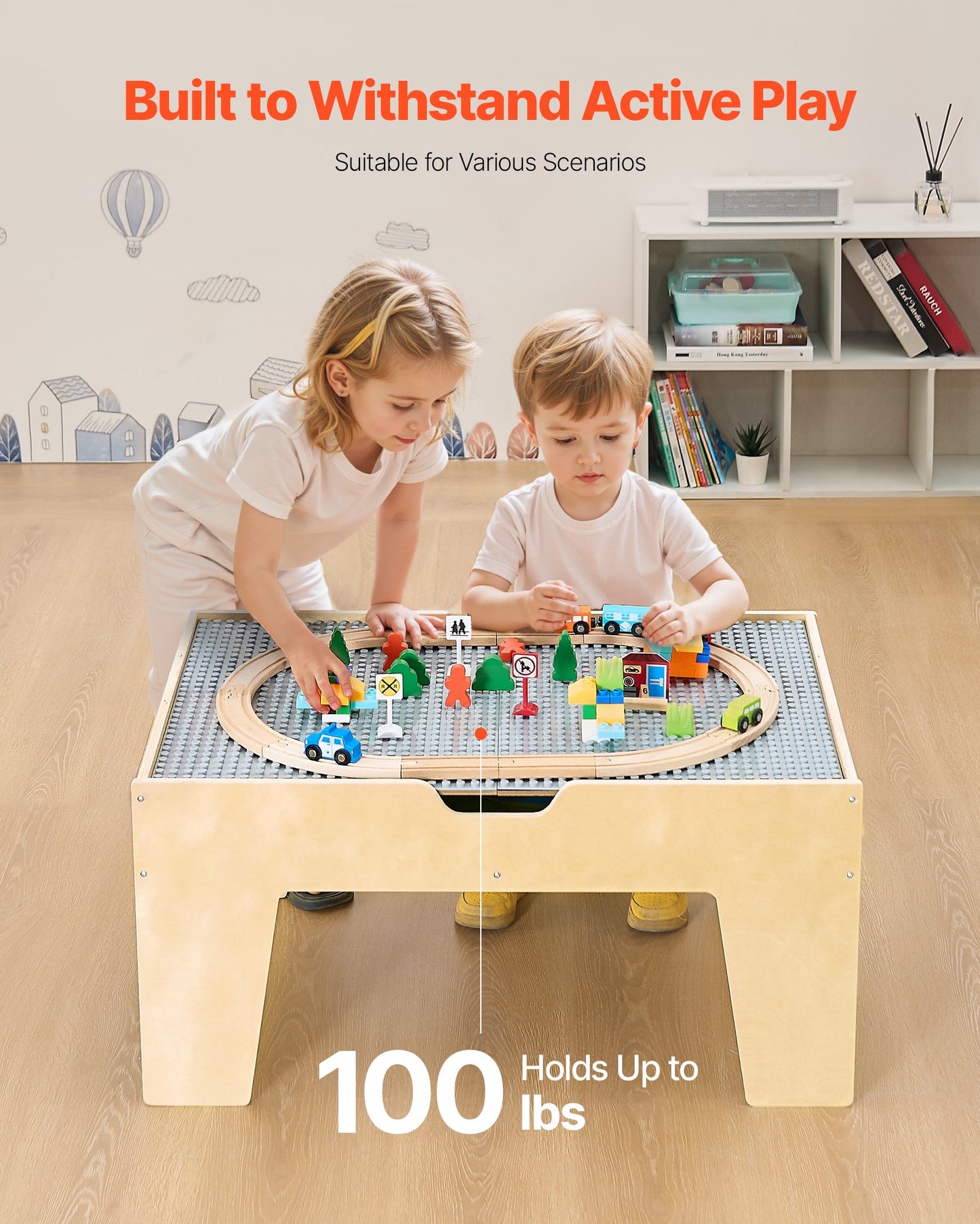 US Local Multi-Purpose Activity Play Table With 290 Building Bricks & 30 PCS Accessories