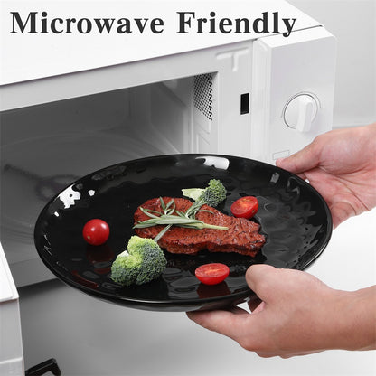 US Local 11 Inch Ceramic Plate Black Noble  Elegant Hammered  6-piece Set  For  Parties Family Dinners