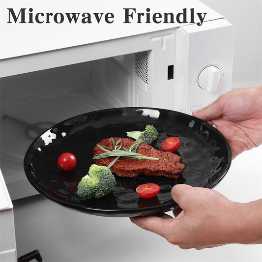 US Local 11 Inch Ceramic Plate Black Noble  Elegant Hammered  6-piece Set  For  Parties Family Dinners