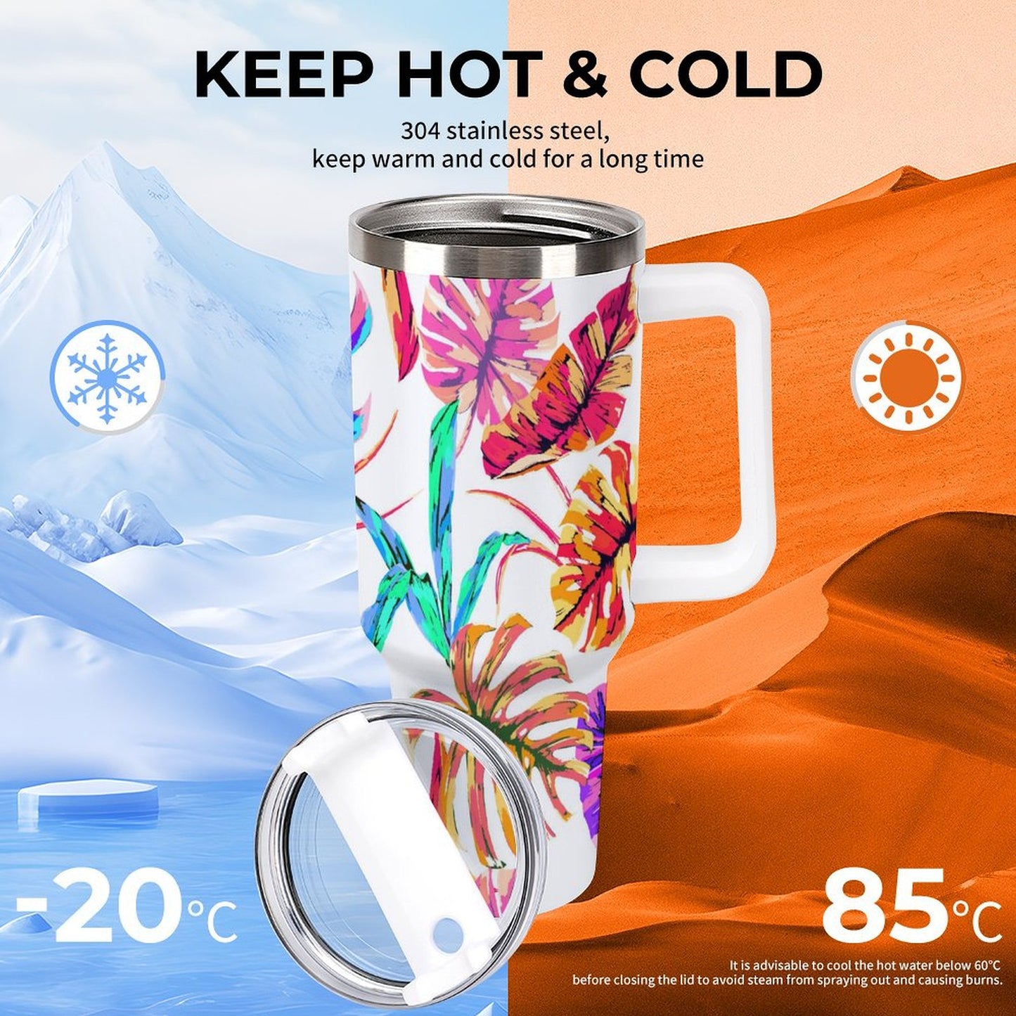 PHDT00414 POD US Local Tumbler 40 oz Large Capacity Car Cup Monstera, Summer, Dazzling, Tropical