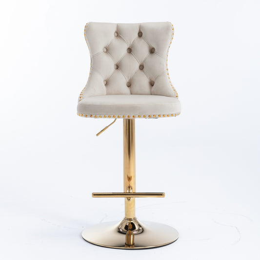 US Local A&A Furniture,Golden Swivel Velvet Barstools Adjusatble Seat Height From 25-33 Inch