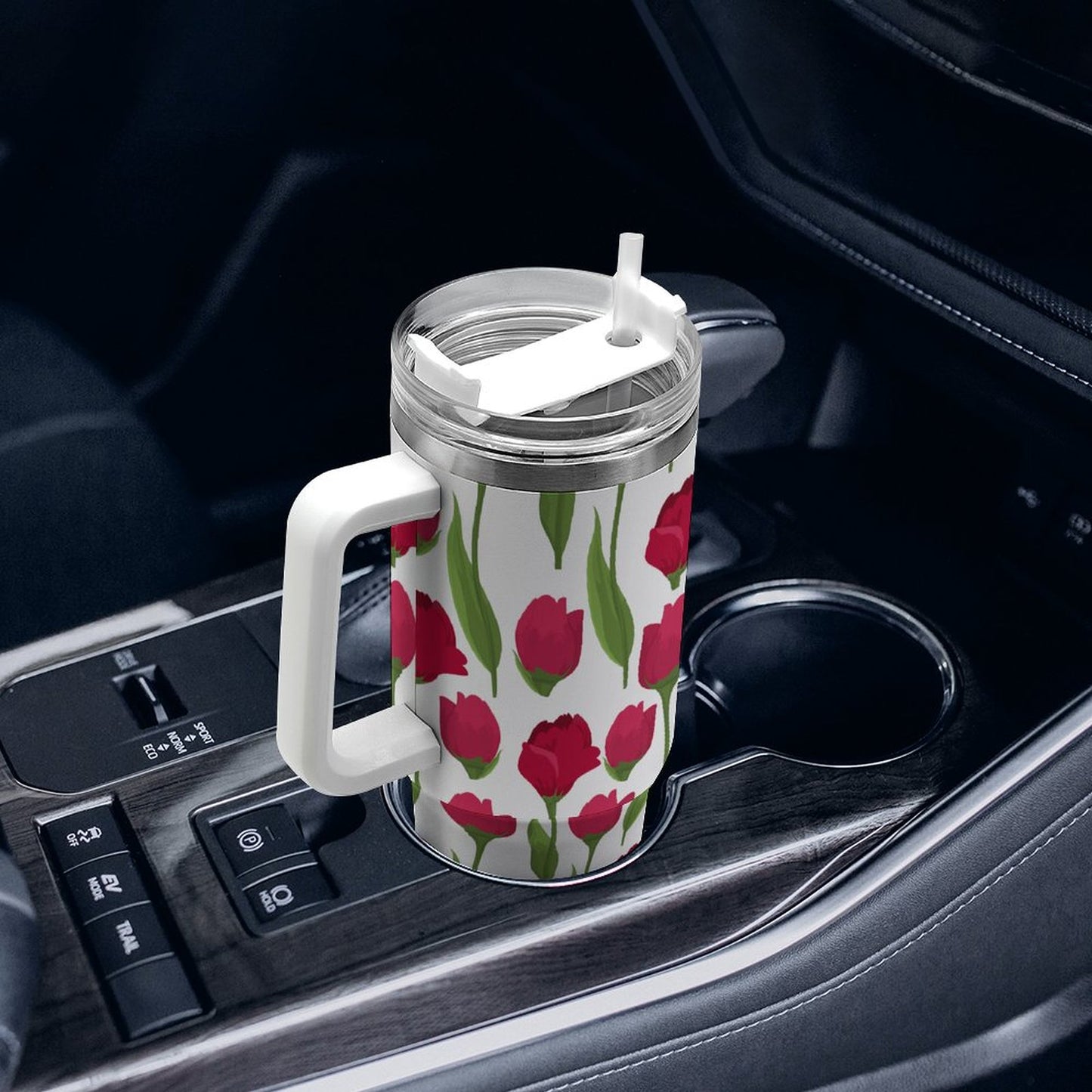 PHDT00445 POD US Local Tumbler 40 oz Large Capacity Car Cup Roses, Red Green