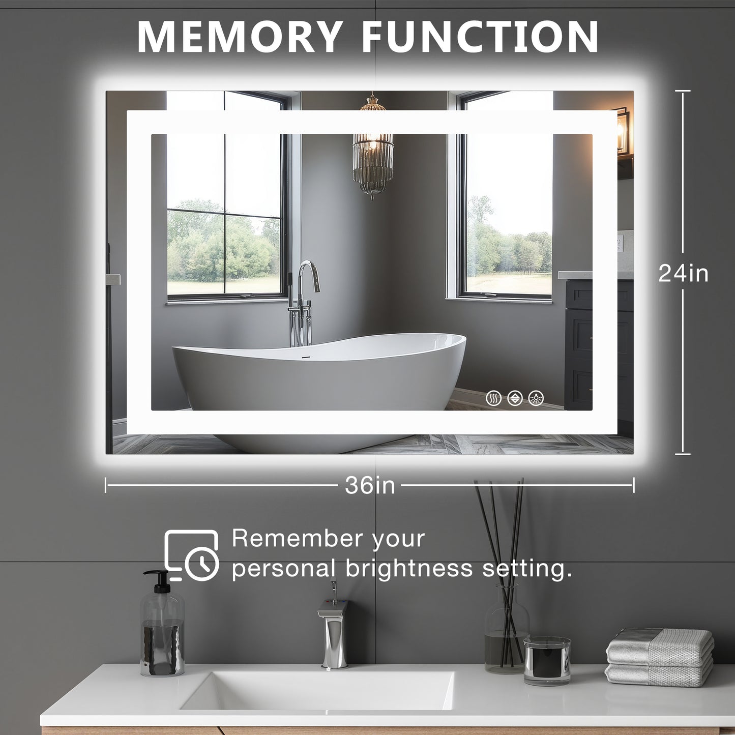 US Local Anti-fog LED Bathroom Mirror With Dual Light Source And Three Lighting Modes