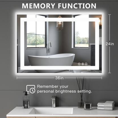 US Local Anti-fog LED Bathroom Mirror With Dual Light Source And Three Lighting Modes