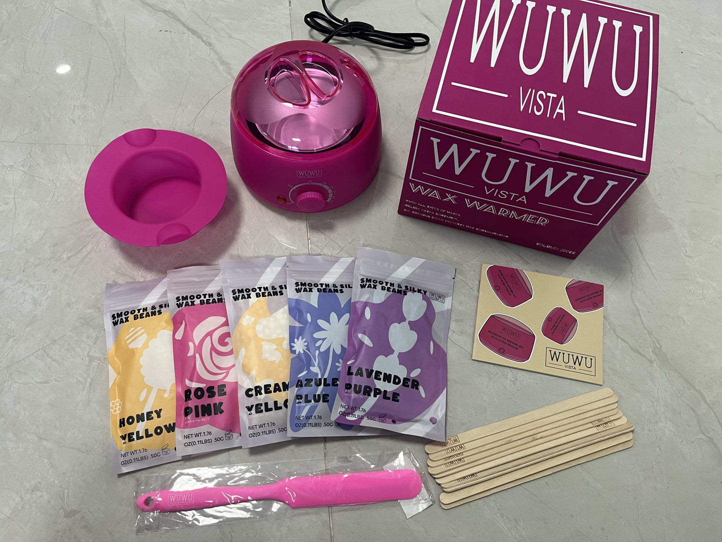 US Local Waxing Kit 19 Items, WUWUVISTA Hair Removal Wax Kit With Wax Melt Warmer Waxing Beads For Face, Brazilian, Full Body, Bikini Suitable For Plugs Of American & European Specifications