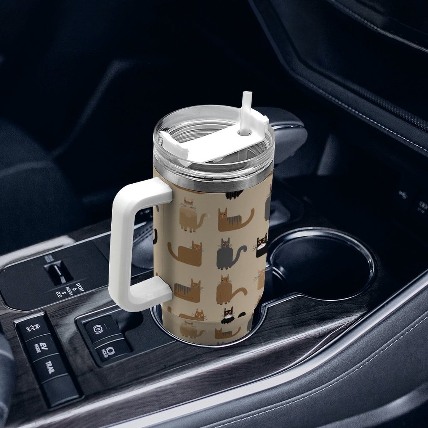 PHDT00267 POD US Local Tumbler 40 oz Large Capacity Car Cup Cat, Brown
