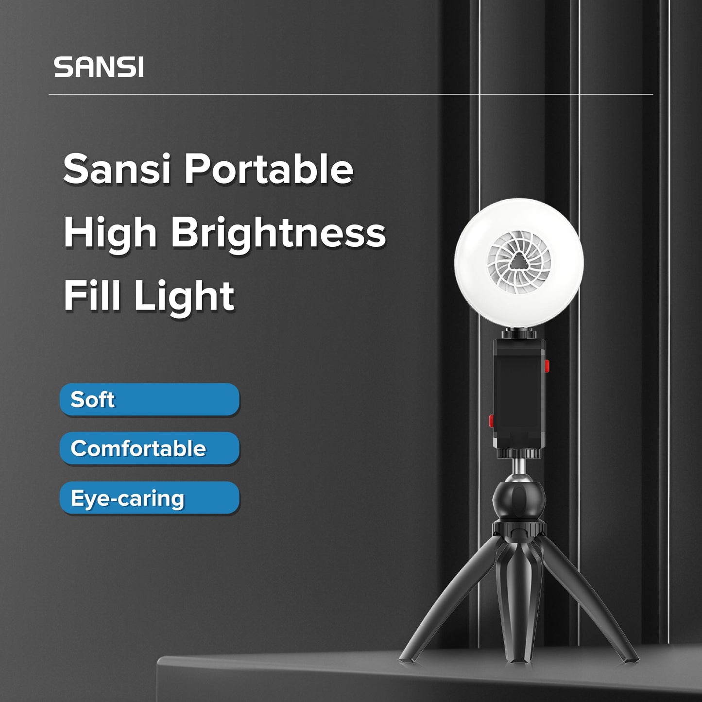 US Local SANSI Portable Rechargeable Fill Light, 8.6W Selfie & Video Light With 9 Color Temperatures & 5 Brightness Levels For Phone, Camera, Laptop, Makeup, Video Calls, Camping