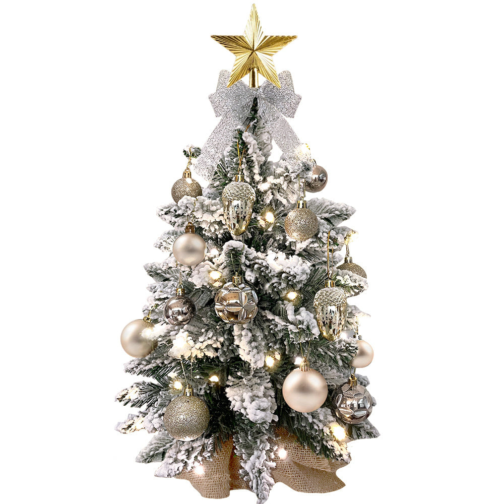 US Local 2ft Mini Christmas Tree With Light Artificial Small Tabletop Christmas Decoration With Flocked Snow, Exquisite Decor & Xmas Ornaments For Table Top For Home & Office, Rose Gold