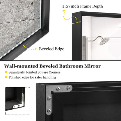 US Local 40x30 Inch Glossy Black Bathroom Mirror Wall Rectangular Vanity Mirror