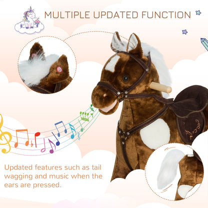 US Local Kids Plush Ride-On Rocking Horse Chair Toy With Nursery Rhyme Music Dark