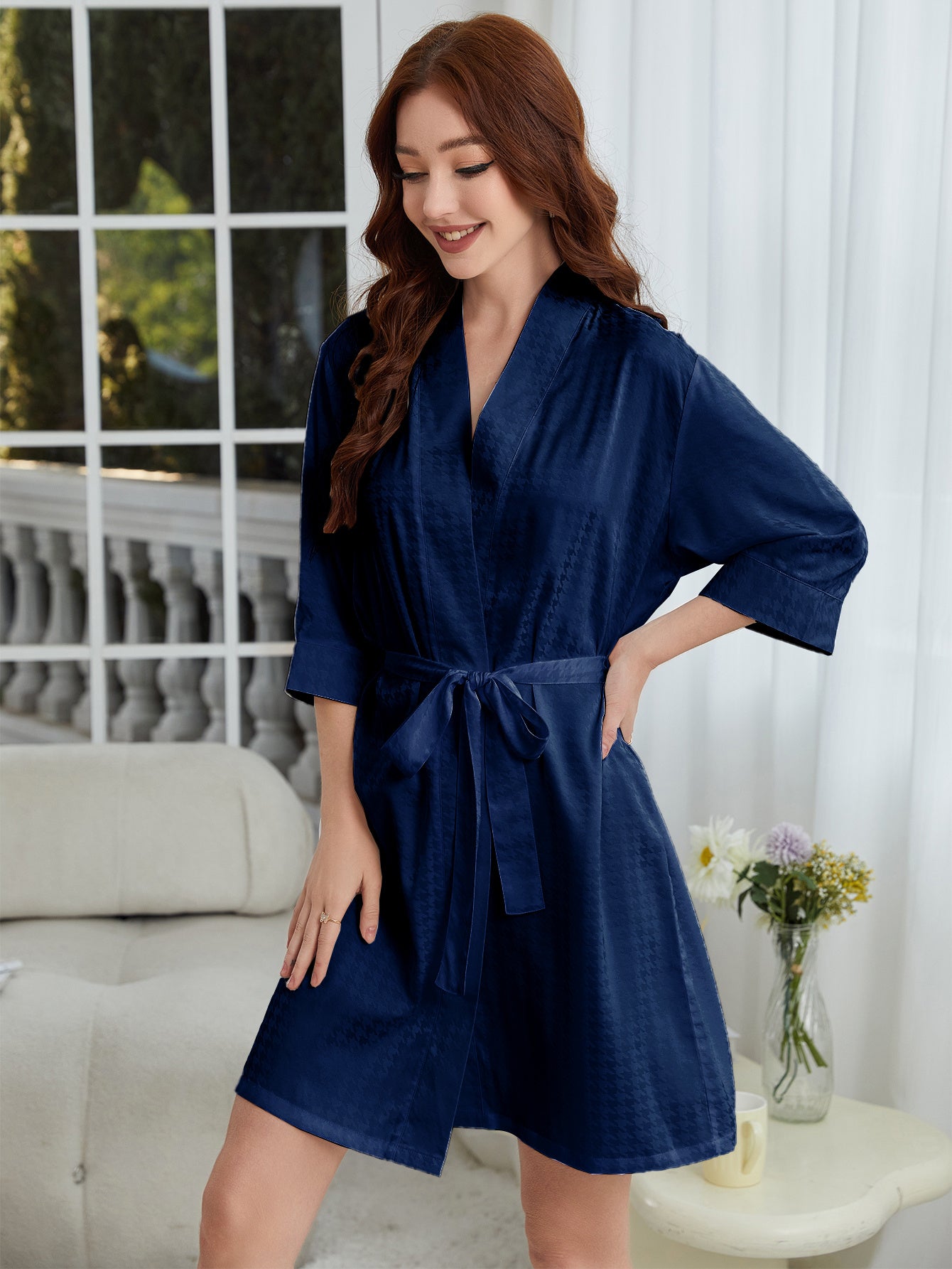 US Local Lightweight Herringbone Knit Bathrobe, Spa And Bridesmaid Dress-style Nightgown Sets, Suitable For Women - Dries Quickly And Is Soft And Comfortable