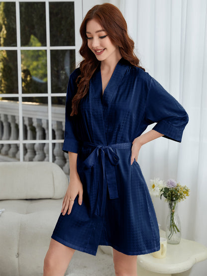 US Local Lightweight Herringbone Knit Bathrobe, Spa And Bridesmaid Dress-style Nightgown Sets, Suitable For Women - Dries Quickly And Is Soft And Comfortable