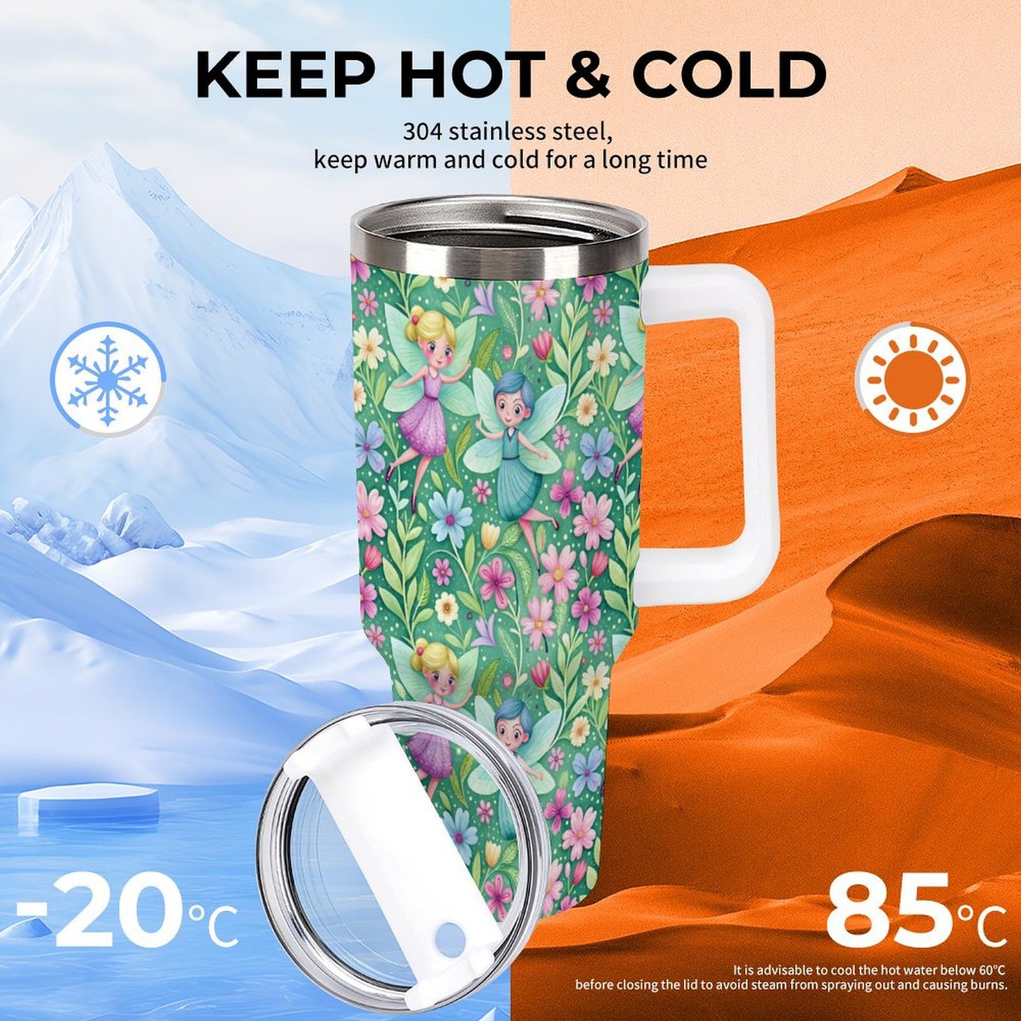 PHDT00192 POD US Local Tumbler 40 oz Large Capacity Car Cup Fairy, Spring, Flowers