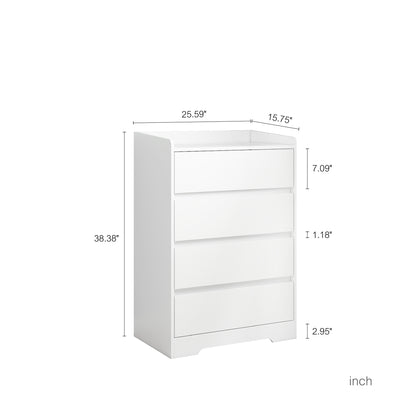 US Local 4 Drawer Dresser, Chest Of Drawers Without Handle, White Dresser For Bedroom Waterproof, Modern Wooden Cabinet With Sturdy Frame For Living Room, Entryway, Bedroom, Hallway, Office