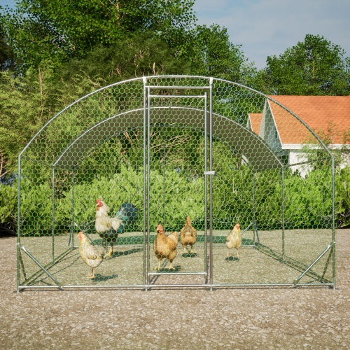 US Local Large Chicken Coop Metal Chicken Run With Waterproof And Anti-UV Cover, Dome Shaped Walk-in Fence Cage Hen House For Outdoor And Yard Farm Use, 1 Tube Diameter, 9.84 X 13.12 X 6.56
