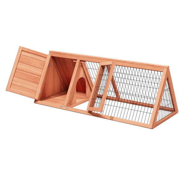 US Local Small Chicken Coop Outdoor A-Frame Quail Cage With 2 Door & Run Cage Wooden Triangle Quail Hutch With Ventilating Wire Poultry Hutch For Small Animal Indoor,Outdoor Use