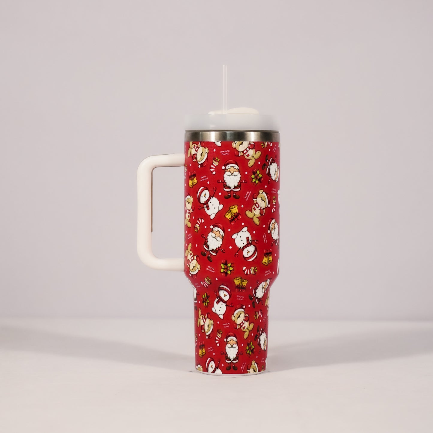 Christmas Pattern Mug With Handle Lid Straw Drinkware Stainless Steel Vacuum Tumbler Large Capacity Car Travel Coffee Cup