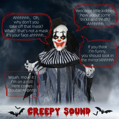 US Local HOMCOM 6 Life Size Outdoor Halloween Decoration, Classic Black And White Striped Clown Animatronic, Sound And Motion Activated Animated Prop With Light Up Eyes  Sounds