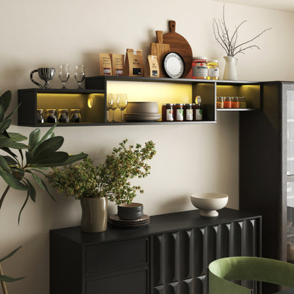 US Local 65.35in Wall Mounted Floating TV Stand With 20 Color LEDs And Charging Station