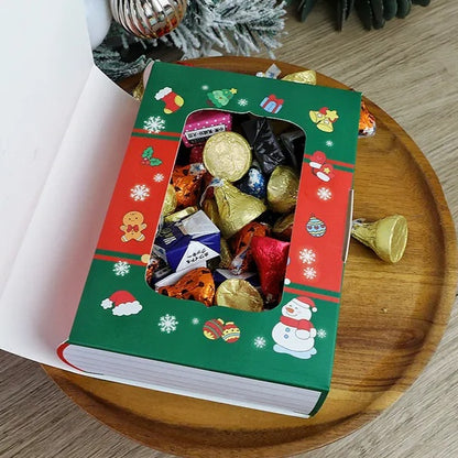 US Local 10 Pcs Christmas Candy Boxes Merry Christmas Santa Claus Xmas Tree Storybook Box Cookie Goodie Paper Treat Box For Christmas Gift Wrapping Holiday Party Supplies